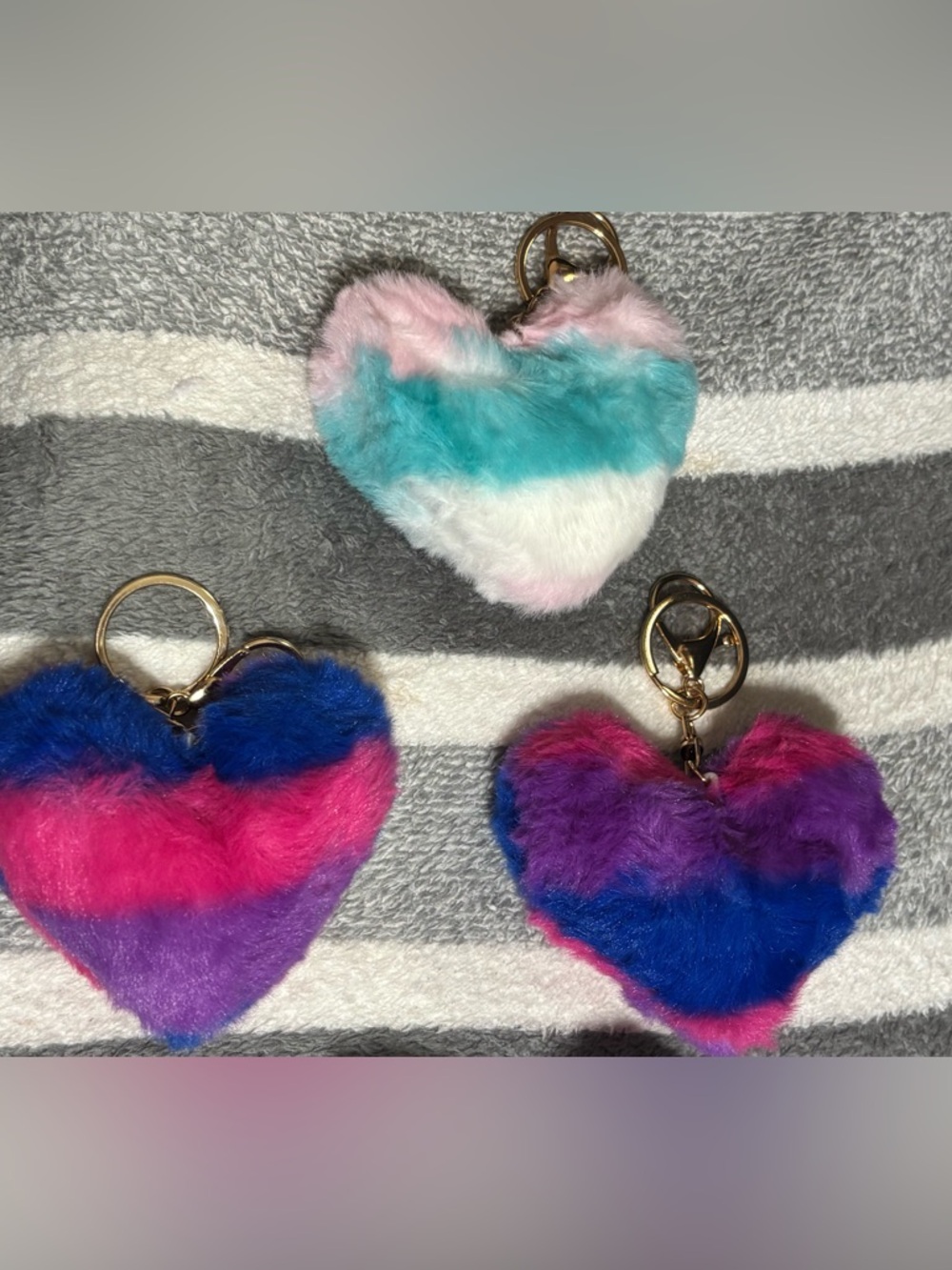 Faux Fur Heart Keychain - Pride Trans Bisexual Flag Plush Bag Charm
